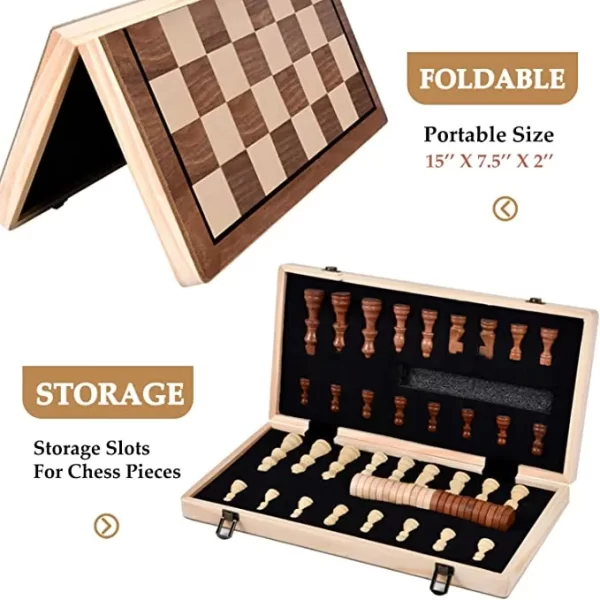 طقم شطرنج خشبي فاخر - Folding Chess and Draughts