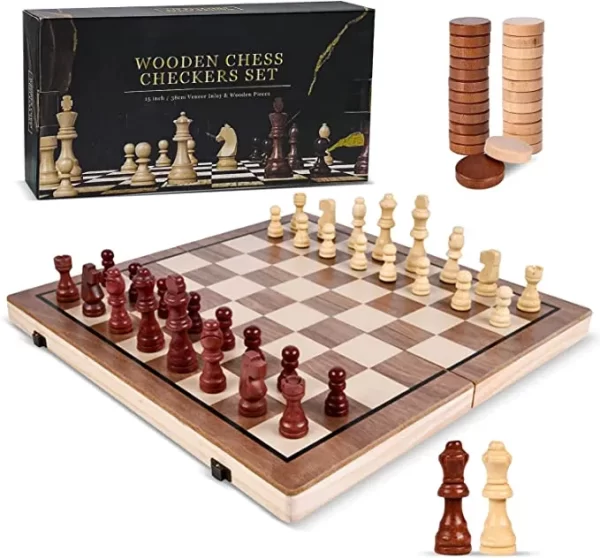 مجموعة شطرنج و داما خشبية