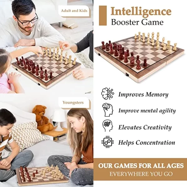 لوح شطرنج وداما خشبي - Chess and Checkers Set