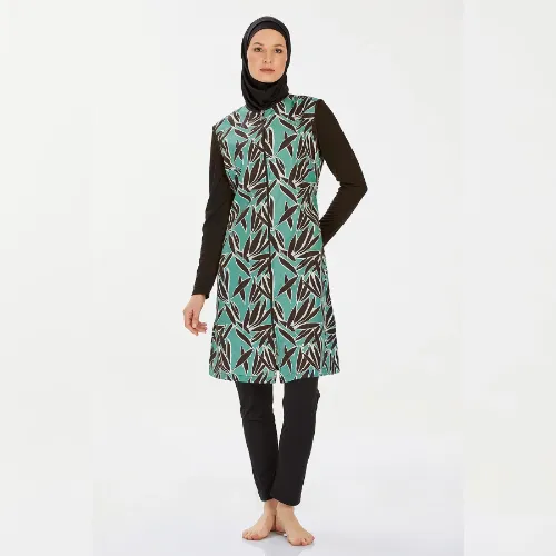 مايوه سباحة للسيدات بوركيني محتشم بتصميم مع نقوش صيفية من Rozamay 9261